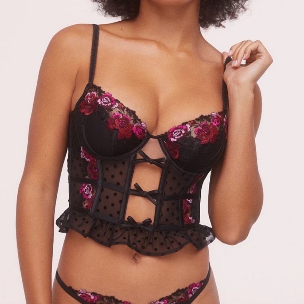 New!For Love and Lemons Rose Embroidered Demi Bustier